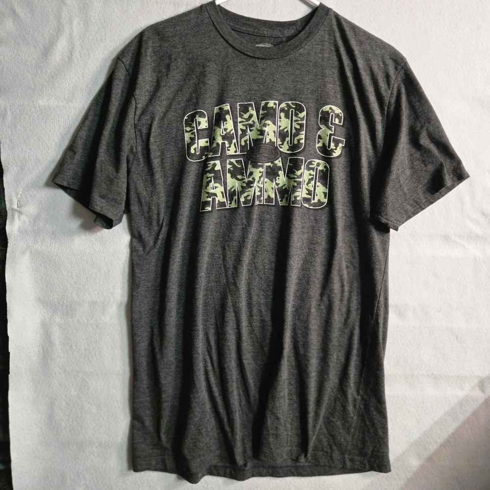 Sportsmans Warehouse Camo & Ammo Graphic T-Shirt Mens Large Dark Grey Hunting